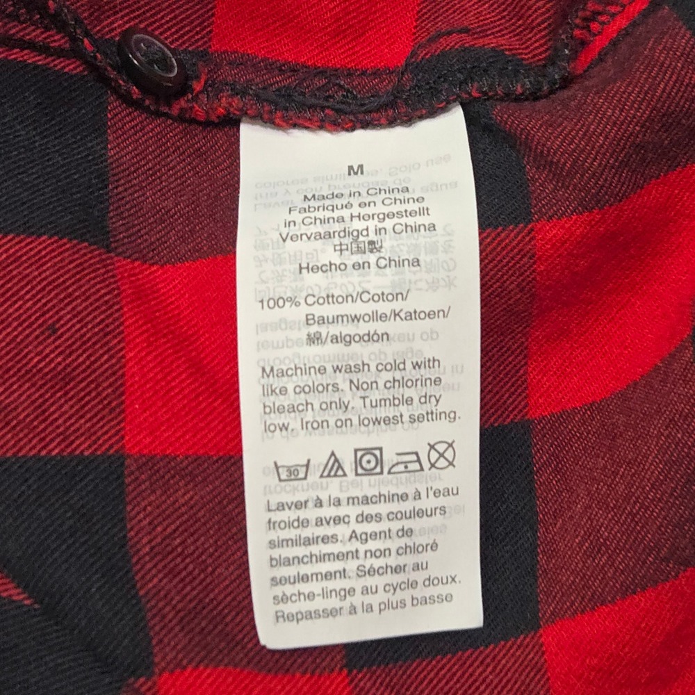 Madewell Buffalo Check Flannel Shirt Women M Red Black Plaid Tie Front Button Up - Picture 12 of 14